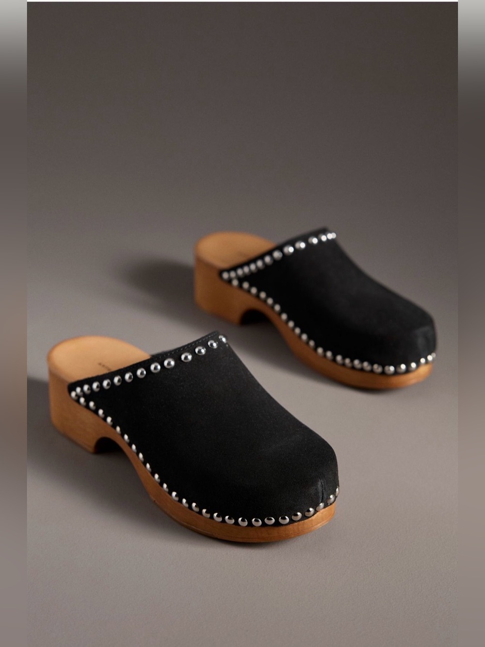 Anthropologie Studded Wood Bottom Clogs